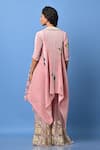 Shop_Kiran Uttam Ghosh_Pink Pleated Polyester Mix Lily Flower Print Round Draped Dress _at_Aza_Fashions
