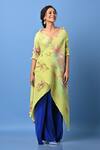 Buy_Kiran Uttam Ghosh_Green Pleated Polyester Mix Floral Motifs V Neck Print Wrap Dress _at_Aza_Fashions