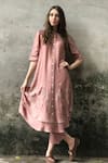 Buy_I Am Design_Pink Satin Linen Embroidered Kurta Set _Online_at_Aza_Fashions