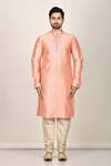 Buy_Khwaab by Sanjana Lakhani_Peach Dupion Silk Pintuck Kurta And Pant Set_Online_at_Aza_Fashions