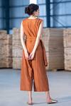 Shop_Kharakapas_Orange Cotton Silk Saaj Tie-up Jumpsuit_at_Aza_Fashions