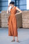 Kharakapas_Orange Cotton Silk Saaj Tie-up Jumpsuit_Online_at_Aza_Fashions