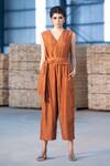 Buy_Kharakapas_Orange Cotton Silk Saaj Tie-up Jumpsuit_Online_at_Aza_Fashions