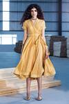 Buy_Kharakapas_Yellow Cotton Silk Zoya Wrap Sheath Dress_at_Aza_Fashions