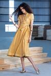 Kharakapas_Yellow Cotton Silk Zoya Wrap Sheath Dress_Online_at_Aza_Fashions