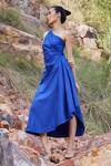 Kharakapas Blue Cotton Poplin One Shoulder Where Tangents Meet Dress Online at Aza Fashions Kharakapas_Blue Cotton Poplin One Shoulder Where Tangents Meet Dress _Online_at_Aza_Fashions