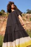 Kharakapas_Black 100% Cotton Tie Dye Round Dusty Ink Tiered Dress _at_Aza_Fashions