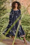 Buy_Kharakapas_Black 100% Cotton Fluid Floral Print U Neck Under Her Gaze Empire Line Dress_at_Aza_Fashions