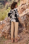 Shop_Kharakapas_Black Twill Weave Cotton Abstract, Stripe Open Ebonys Desire Reversible Jacket _at_Aza_Fashions