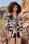 Buy_Kharakapas_Black Twill Weave Cotton Abstract, Stripe Open Ebonys Desire Reversible Jacket _Online_at_Aza_Fashions