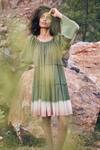 Buy_Kharakapas_Green 100% Cotton Plain Round Afar Times Dress _at_Aza_Fashions