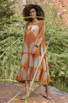 Buy_Kharakapas_Orange 100% Cotton Round Soul Of Her Existence Tiered Dress_at_Aza_Fashions