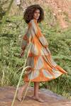Kharakapas_Orange 100% Cotton Round Soul Of Her Existence Tiered Dress_at_Aza_Fashions