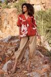 Buy_Kharakapas_Red 100% Cotton Printed Floral V Neck Bittersweet Top _Online_at_Aza_Fashions