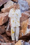 Buy_Kharakapas_White 100% Cotton Tie Dye Collared Neck Our Soul Shirt And Pant Set _at_Aza_Fashions