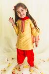 Saka Designs_Yellow Jacquard Silk Kurta Set For Girls_Online_at_Aza_Fashions