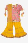 Buy_Saka Designs_Yellow Printed Kurta And Sharara Pant Set For Girls_at_Aza_Fashions