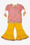 Shop_Saka Designs_Yellow Printed Kurta And Sharara Pant Set For Girls_at_Aza_Fashions