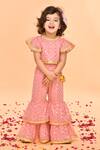 Buy_Saka Designs_Peach Poly Georgette Printed Sharara Set For Girls_Online_at_Aza_Fashions