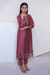 Sravanti_Brown Chanderi Embroidered Kurta Set_Online_at_Aza_Fashions
