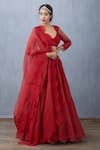 Torani_Red Handwoven Chanderi Silk Organza Lehenga_Online_at_Aza_Fashions