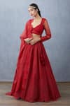 Shop_Torani_Red Handwoven Chanderi Silk Organza Lehenga_at_Aza_Fashions