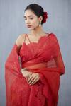 Buy_Torani_Red Tulle, Silk Organza, Handwoven Chanderi V Neck Blouse_Online_at_Aza_Fashions