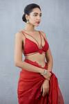 Shop_Torani_Red Tulle, Silk Organza, Handwoven Chanderi V Neck Blouse_Online_at_Aza_Fashions