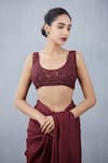 Shop_Torani_Maroon Handwoven Chanderi U Neck Silk Organza Blouse _at_Aza_Fashions