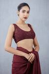 Buy_Torani_Maroon Handwoven Chanderi U Neck Silk Organza Blouse _at_Aza_Fashions