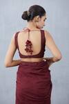 Buy_Torani_Maroon Handwoven Chanderi U Neck Silk Organza Blouse _Online_at_Aza_Fashions
