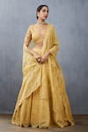 Buy_Torani_Yellow Silk Organza Embroidered Floral V Neck Sunehra Advaita Bridal Lehenga Set _at_Aza_Fashions