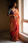 Buy_Priyanka Raajiv_Red Silk Chanderi Woven Thread Saree _at_Aza_Fashions