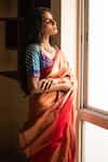 Shop_Priyanka Raajiv_Red Silk Chanderi Woven Thread Saree _Online_at_Aza_Fashions