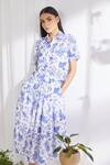 Buy_Pankaj & Nidhi_Blue Cotton Silk Floral Print Skirt_at_Aza_Fashions