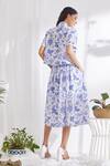 Shop_Pankaj & Nidhi_Blue Cotton Silk Floral Print Skirt_at_Aza_Fashions