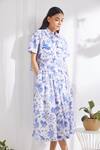 Pankaj & Nidhi_Blue Cotton Silk Floral Print Skirt_Online_at_Aza_Fashions