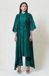 Shop_Brij_Green Chanderi Kurta Band Collar Embroidered Silk Pant Set With Jacket _at_Aza_Fashions