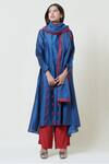 Brij_Blue Chanderi Silk Kurta Pant Set _Online_at_Aza_Fashions