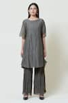 Shop_Brij_Grey Kora Chanderi Boat Kurta Palazzo Set _at_Aza_Fashions