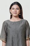 Shop_Brij_Grey Kora Chanderi Boat Kurta Palazzo Set _Online_at_Aza_Fashions