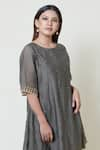 Buy_Brij_Grey Kora Chanderi Boat Kurta Palazzo Set _at_Aza_Fashions