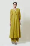 Brij_Green Kora Chanderi Keyhole Kurta Palazzo Set _Online_at_Aza_Fashions