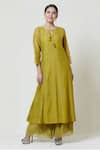 Buy_Brij_Green Kora Chanderi Keyhole Kurta Palazzo Set _at_Aza_Fashions