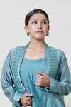 Shop_Brij_Blue Gold Zari Checks Chanderi Inner Dress Scoop Checkered Silk Jacket With _Online_at_Aza_Fashions