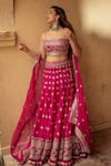 Buy_Gopi Vaid_Pink Cotton Silk Jacket Organza Embroidery Square Neck Chand And Lehenga Set _at_Aza_Fashions