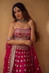 Gopi Vaid_Pink Cotton Silk Jacket Organza Embroidery Square Neck Chand And Lehenga Set _Online_at_Aza_Fashions