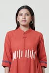 Buy_Brij_Red Handloom Cotton Band Collar Kurta _Online_at_Aza_Fashions