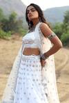 Buy_Gopi Vaid_White Organza, Cotton Silk Straight Embroidered Jacket Lehenga Set_Online_at_Aza_Fashions