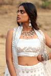 Gopi Vaid_White Organza, Cotton Silk Straight Embroidered Jacket Lehenga Set_at_Aza_Fashions